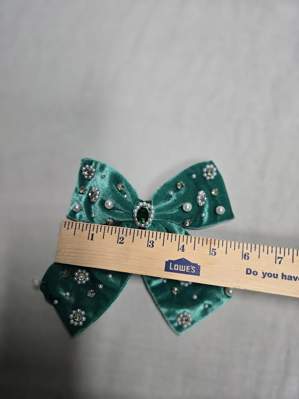 Honey Embellished Teal Velvet Hair Bow for Kids